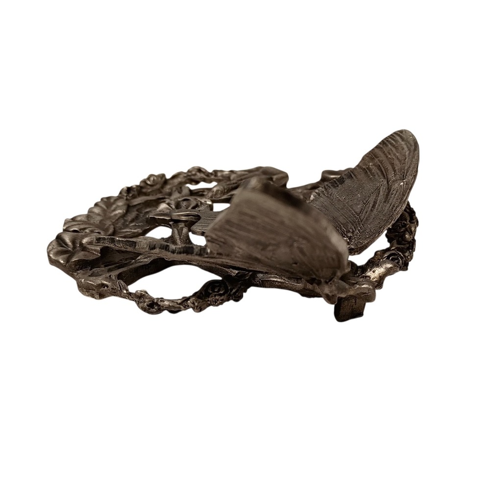 Vintage Pewter Butterfly Floral Candle‎ Topper Trinket Trivet Paperweight - Picture 4 of 4
